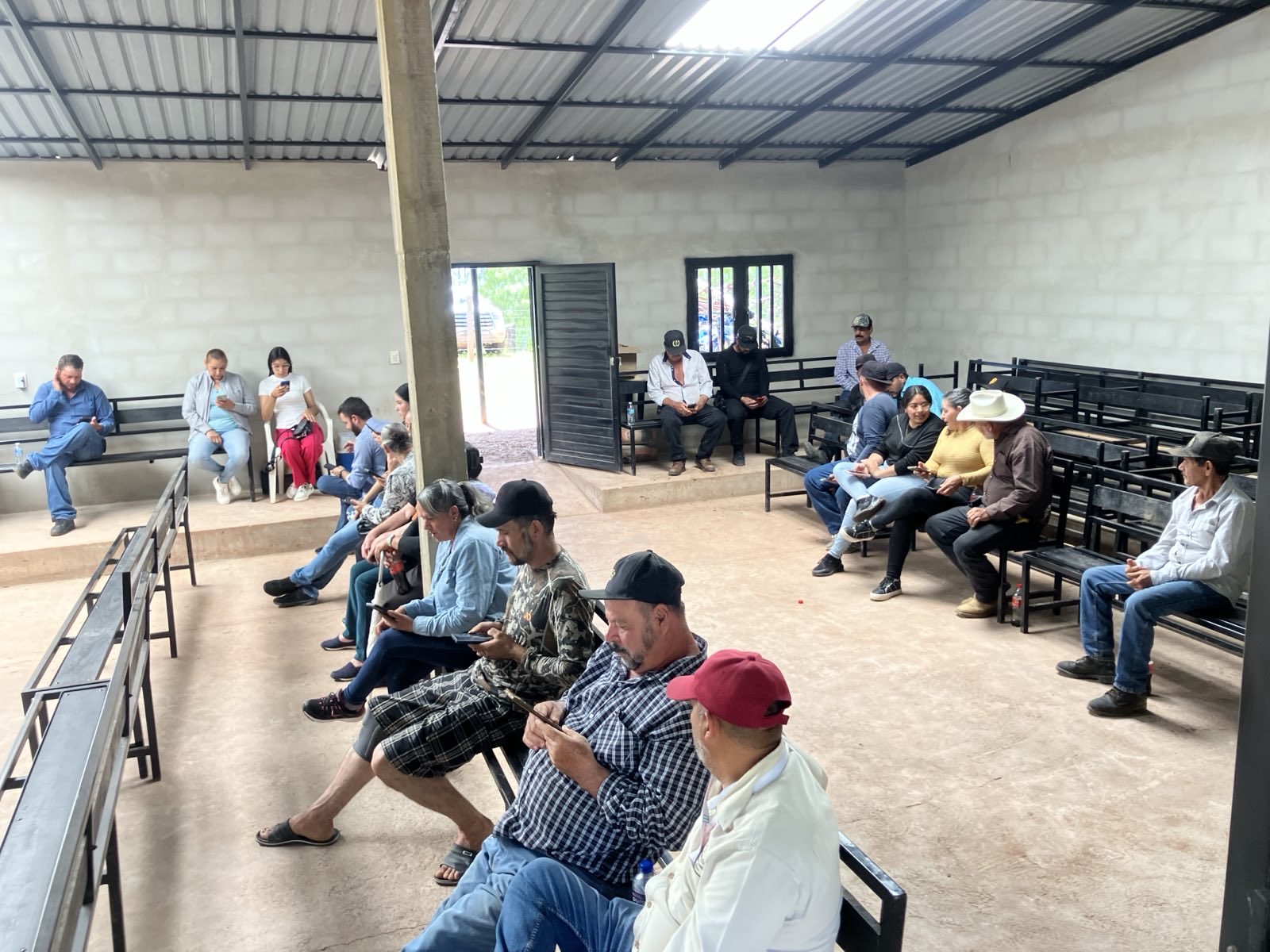 Inside an ejidal assembly hall in Durango, Mexico, where we hosted a session to gather participant feedback